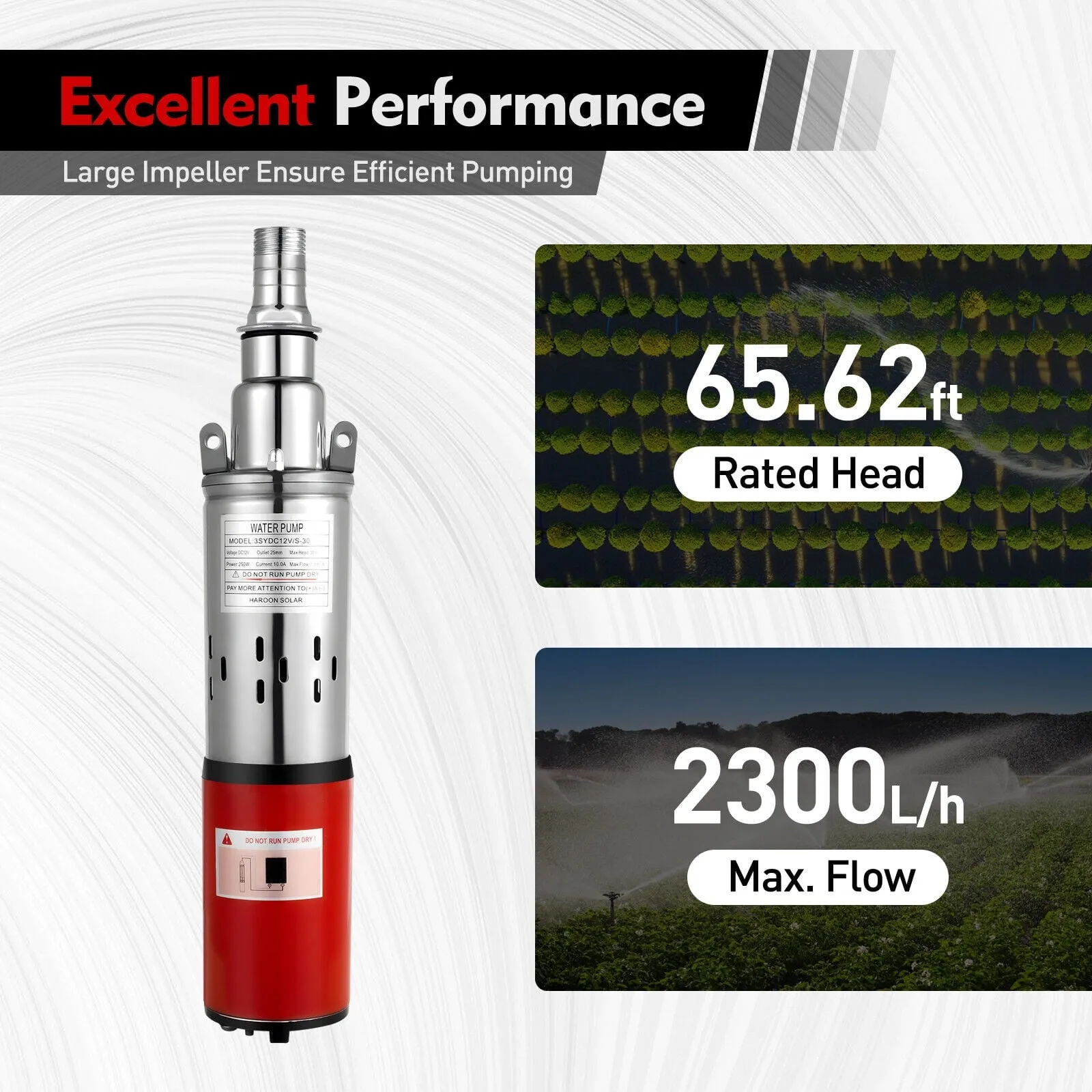 12V Stainless Steel Submersible Pump Deep Well Water DC Pump 1500L/H Durable