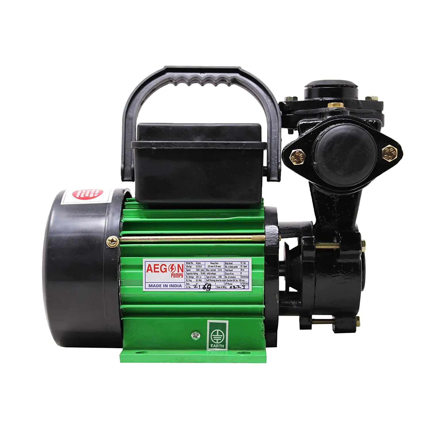Aegon Heavy Duty 0.5 HP Single Phase Pure Copper Self Priming Monoblock Pump (Green)