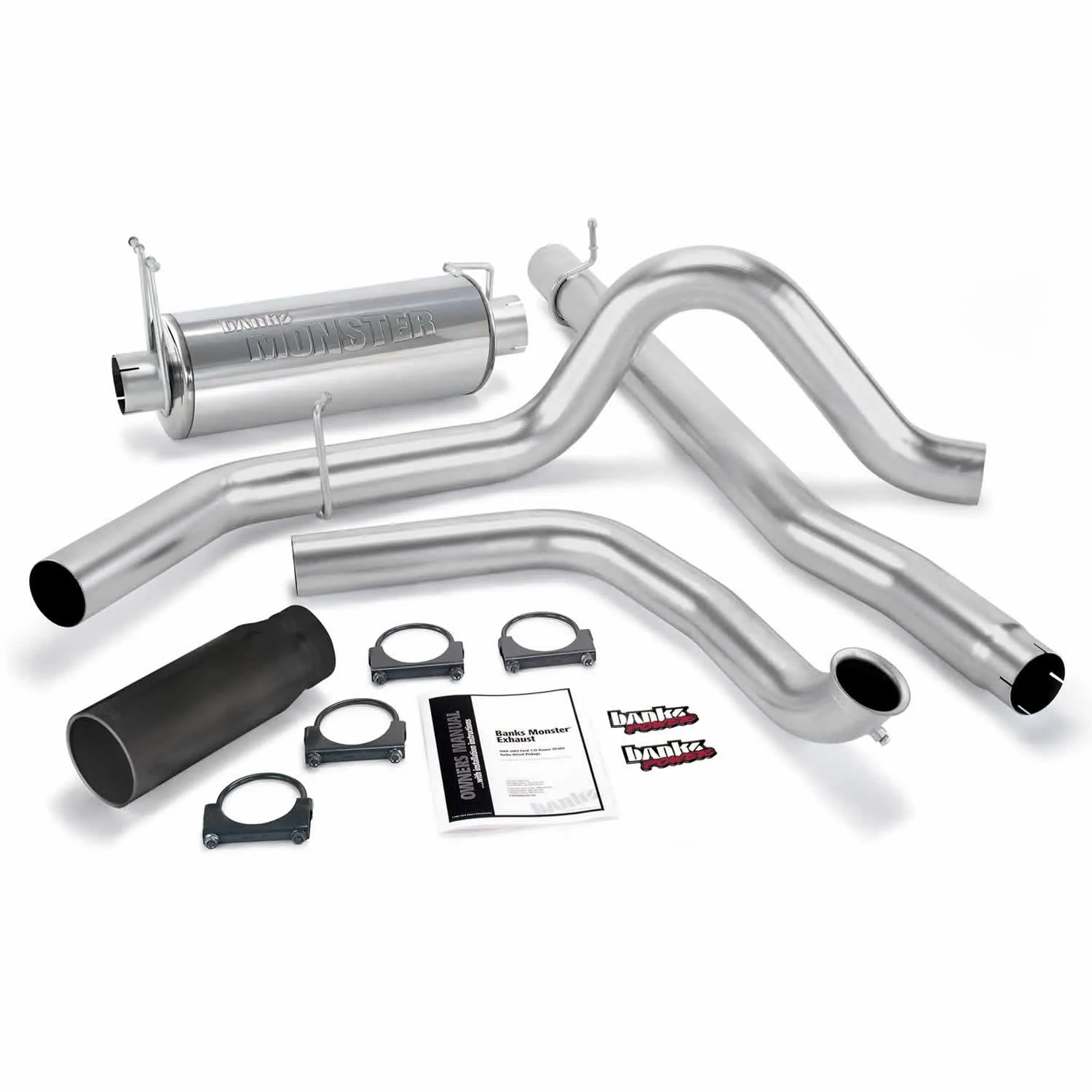 Banks Power 48655-B Monster Exhaust System; S/S-Black Tip-1999 Ford 7.3L Trk; W/Cat Conv