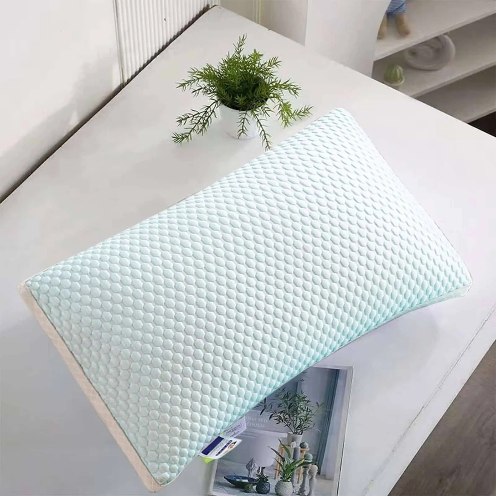 Blue Iced Bean Pillowcase Ice Silk Cooling Summer Air Layer Sandwich Cotton Convex Bean Pillowcase£¬2Pack
