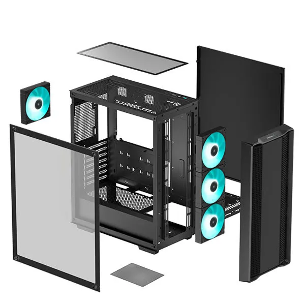 DeepCool CC560BK-V2 ATX Mid-Tower Case With 4X Pre-Installed 120mm LED Fans - Black