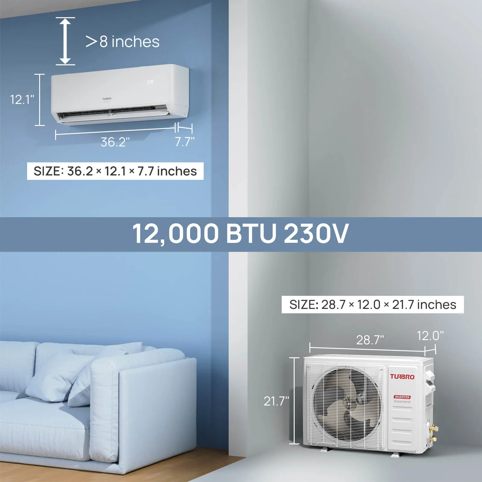 Greenland 12,000 BTU WiFi Ductless Mini Split AC with Heat Pump
