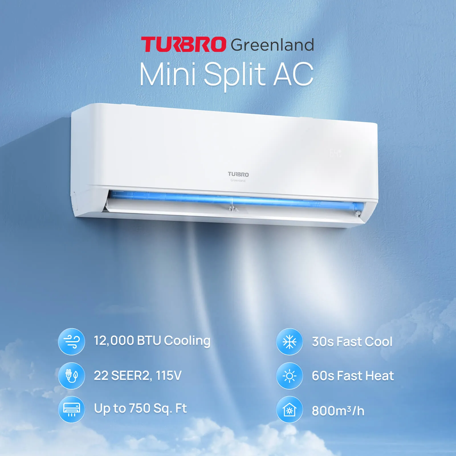 Greenland 12,000 BTU WiFi Ductless Mini Split AC with Heat Pump