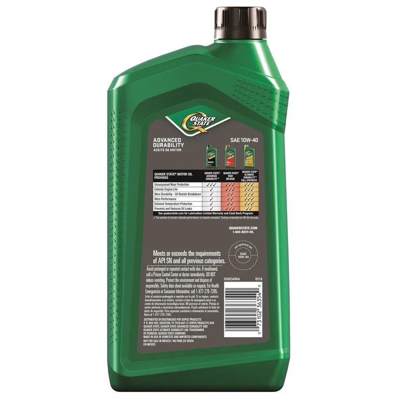Quaker State Peak Performance 10W-40 4-Cycle Multi Grade Motor Oil 1 qt 1 pk