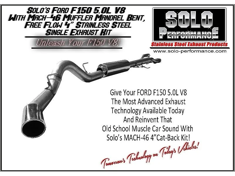 Solo Performance Exhaust Ford F150 5.0L V8 (11-14) Mach 46 Single 4" Catback - 145″ or 157″ Wheel Base