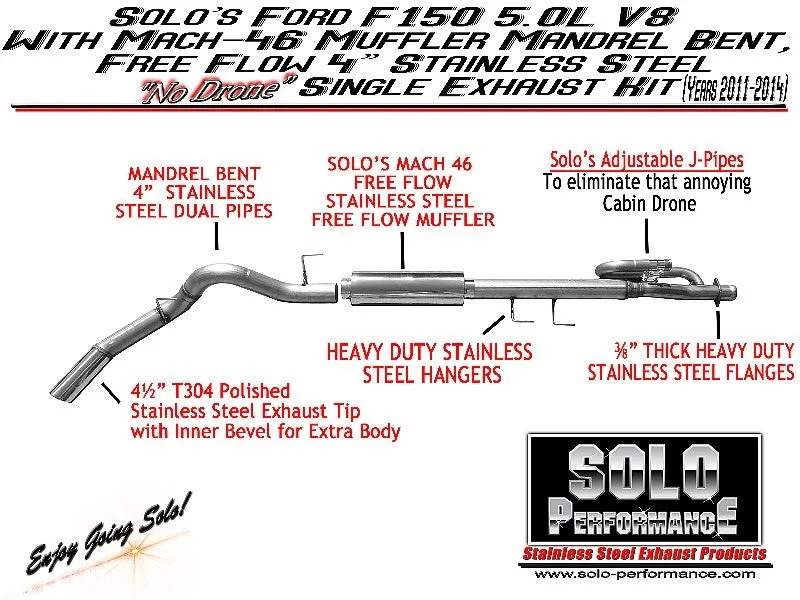 Solo Performance Exhaust Ford F150 5.0L V8 (11-14) Mach 46 Single 4" Catback - 145″ or 157″ Wheel Base